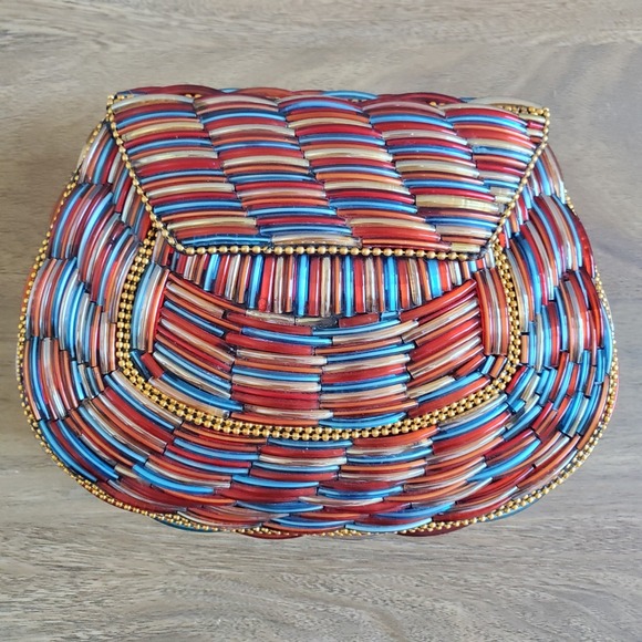RAMLA Glass Beaded Bag Handmade Multicolor Clutch Crossbody Brass Unique Party